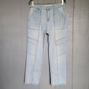 Indigo Rein Juniors' High-Rise Seamed Straight-Leg Cargo Style Jeans. Size 11